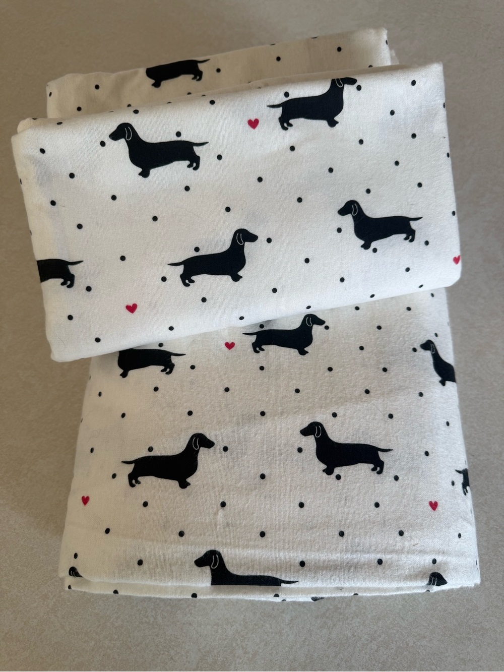 King Size Dachshund Print White Cotton Bed Sheet Set - NO FITTED SHEET